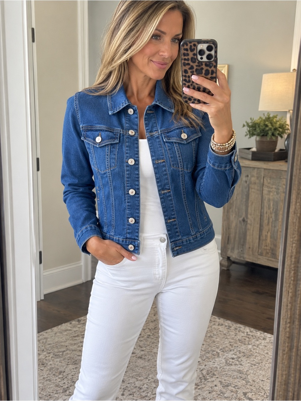 Women's Dark Blue Denim Jean Jacket - Classic Button Front SO pretty! ♥️